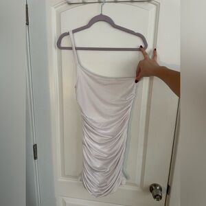 Sexy One Shoulder Ruched White Mini Dress Size S/M